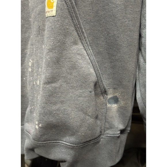 Men Carhartt Blue Hoodie Sweatshirt Size Large Distressed By Work Logo Down Arm - Picture 9 of 11